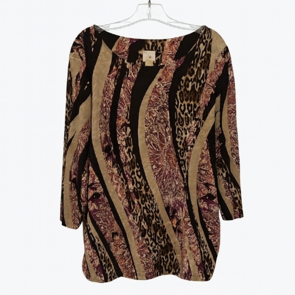 Chicos Multicolored Spandex Blend Long Sleeve Top Sz 3